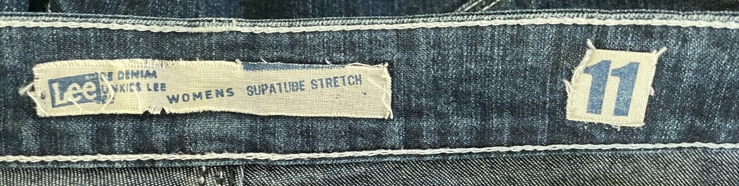 LEE Supatube Stretch Jeans Dark Indigo Denim Tapered Ladies Size 11 White Stitch