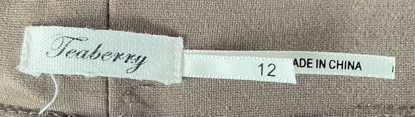 TEABERRY Pants Light Brown Pull On Off Thick Stretch Size 12 Zip Trim Slim Fit