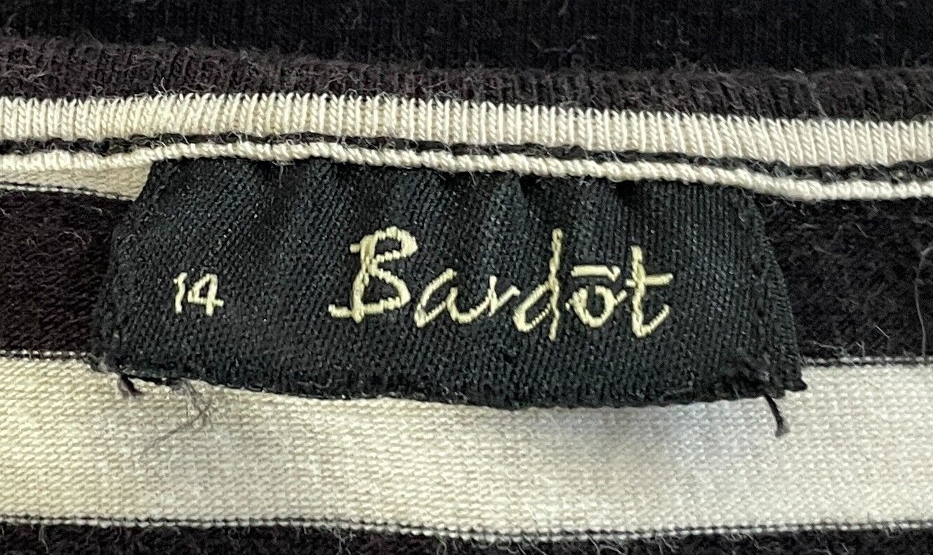 BARDOT Sweater Dress Black & White Stripe 3/4 Sleeve Bow Trim Stretch Size 14