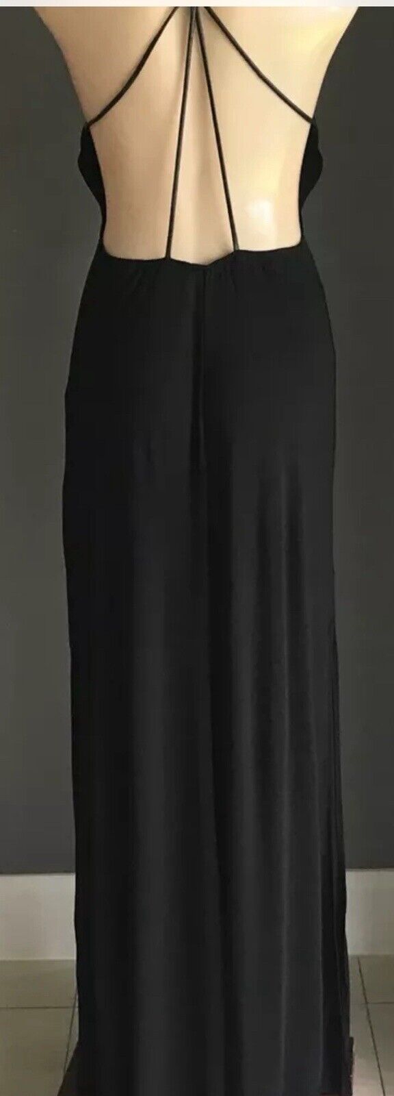 BARDOT Maxi Dress Black Open Back PU Straps Side Slit Gown Ladies Size 10