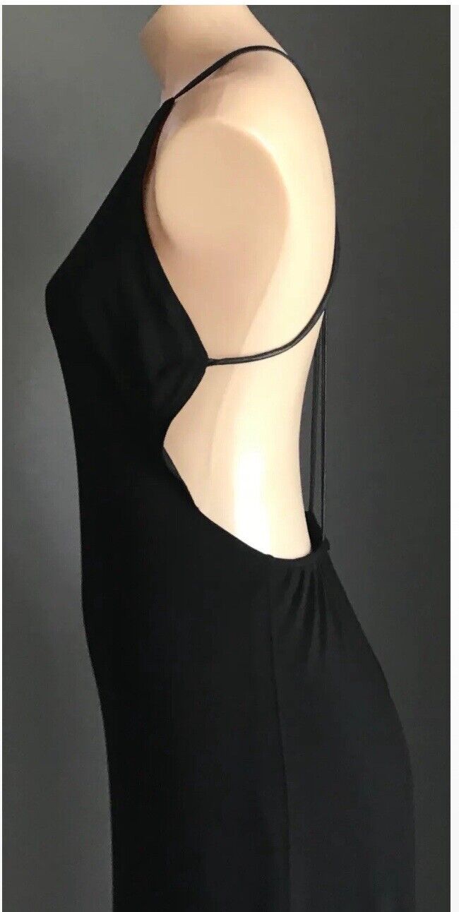 BARDOT Maxi Dress Black Open Back PU Straps Side Slit Gown Ladies Size 10
