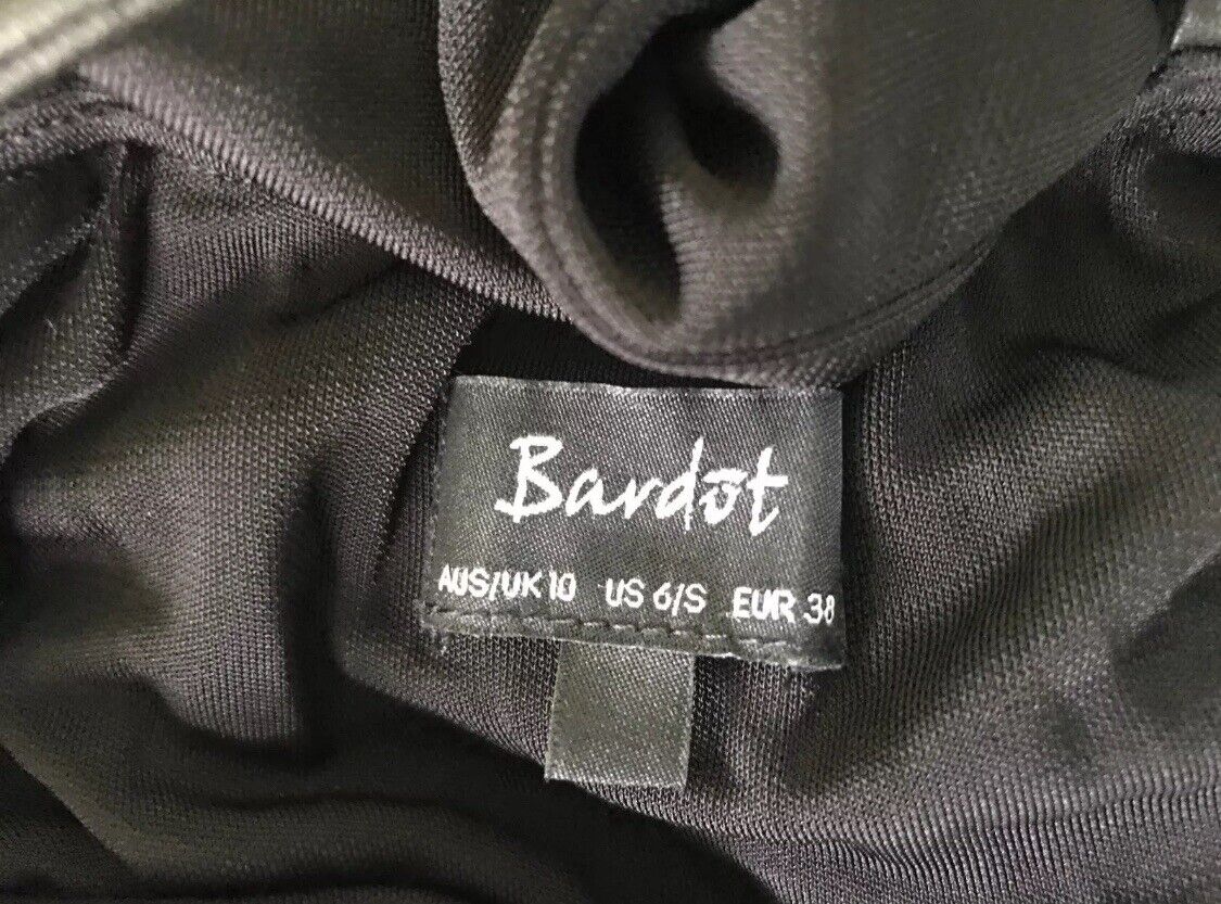 BARDOT Maxi Dress Black Open Back PU Straps Side Slit Gown Ladies Size 10