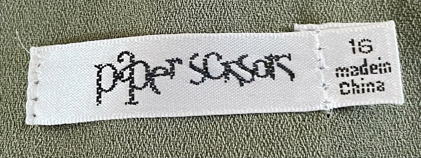 PAPER SCISSORS Shawl Collar Jacket Khaki Sleeveless Long Length Size 16