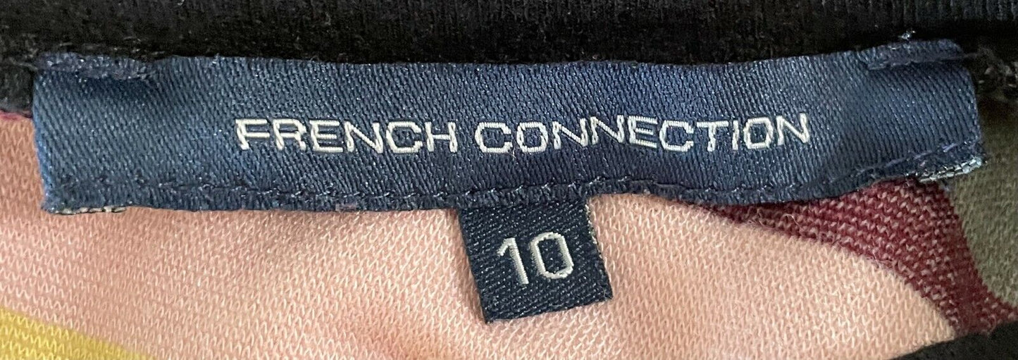 FRENCH CONNECTION Bodycon Dress Multi Colour Stripe 3/4 Sleeve Stretch Size 10