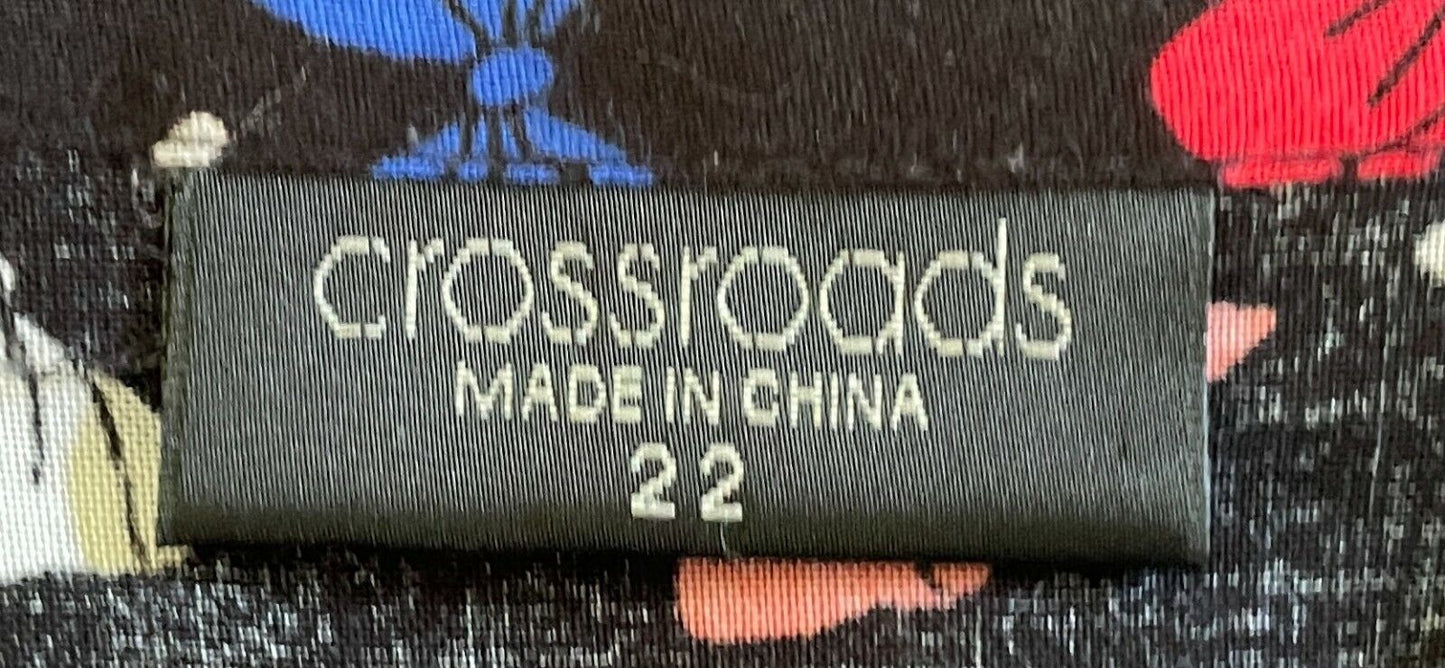 CROSSROADS Dress Black Bows Print Sleeveless Hitched Hem Hip Pockets Size 22