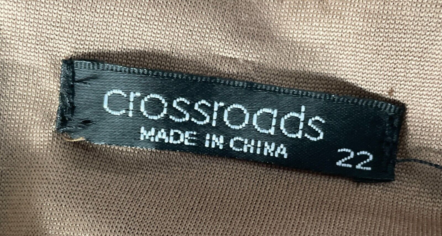 CROSSROADS Dress Brown Black Spot Sleeveless Rosette Trim Elastic Waist Size 22