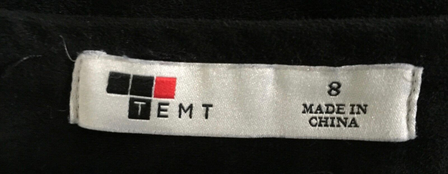 TEMT Mini Skirt Black Suede Look & Feel Asymmetric Hem Short Size 8 Retro