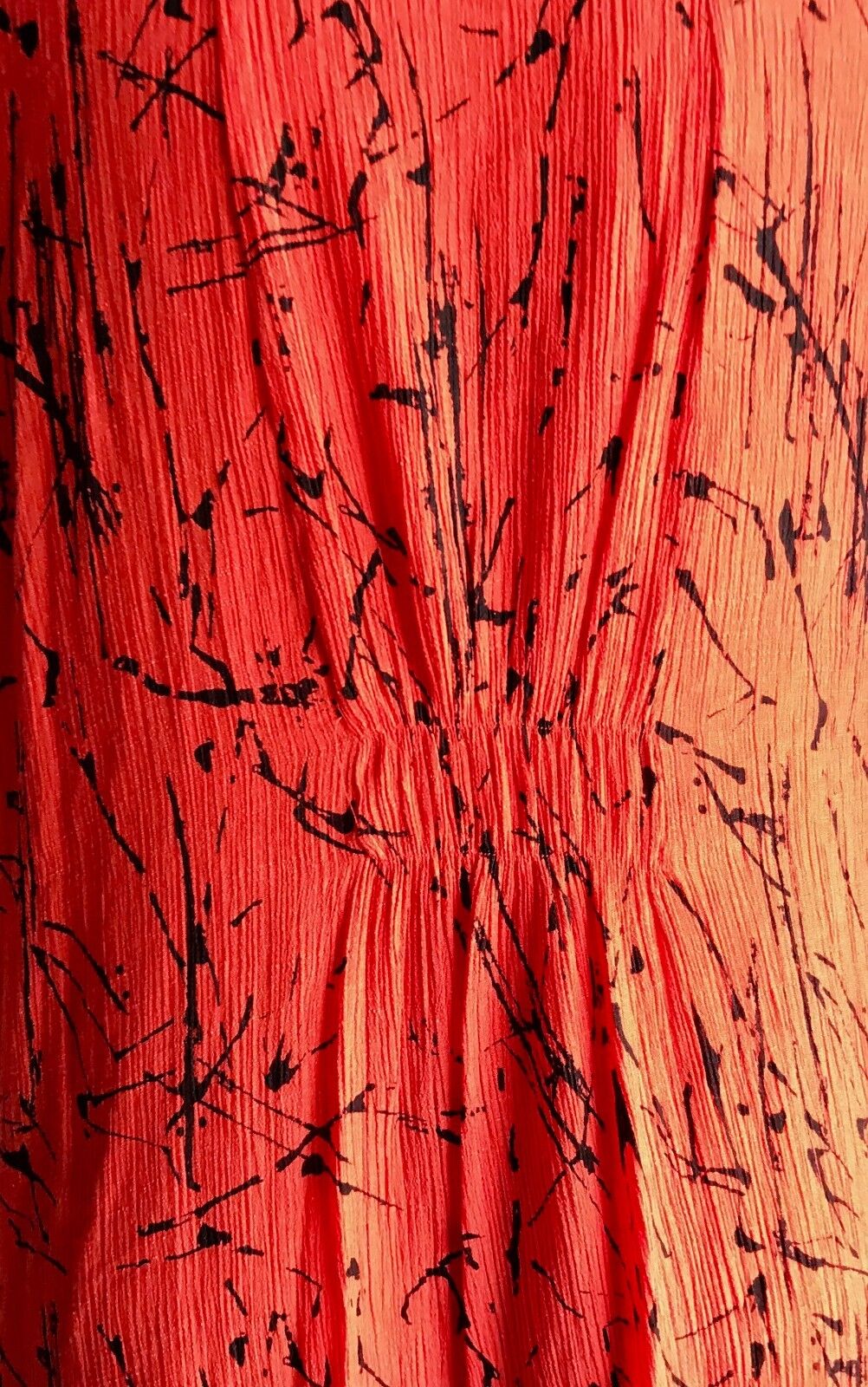 VIRTUELLE Tunic Dress Sleeveless Orange Black Abstract Print Frill Neck Size 24