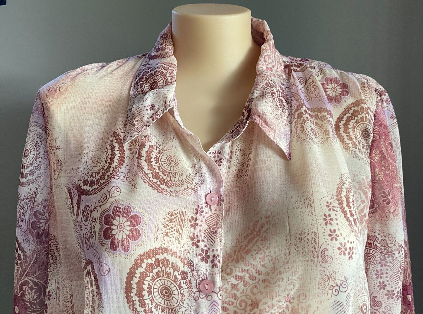 WOMBAT Semi Sheer Blouse Pink Purple Off White Burgundy 3/4 Sleeve Size 3XL NEW