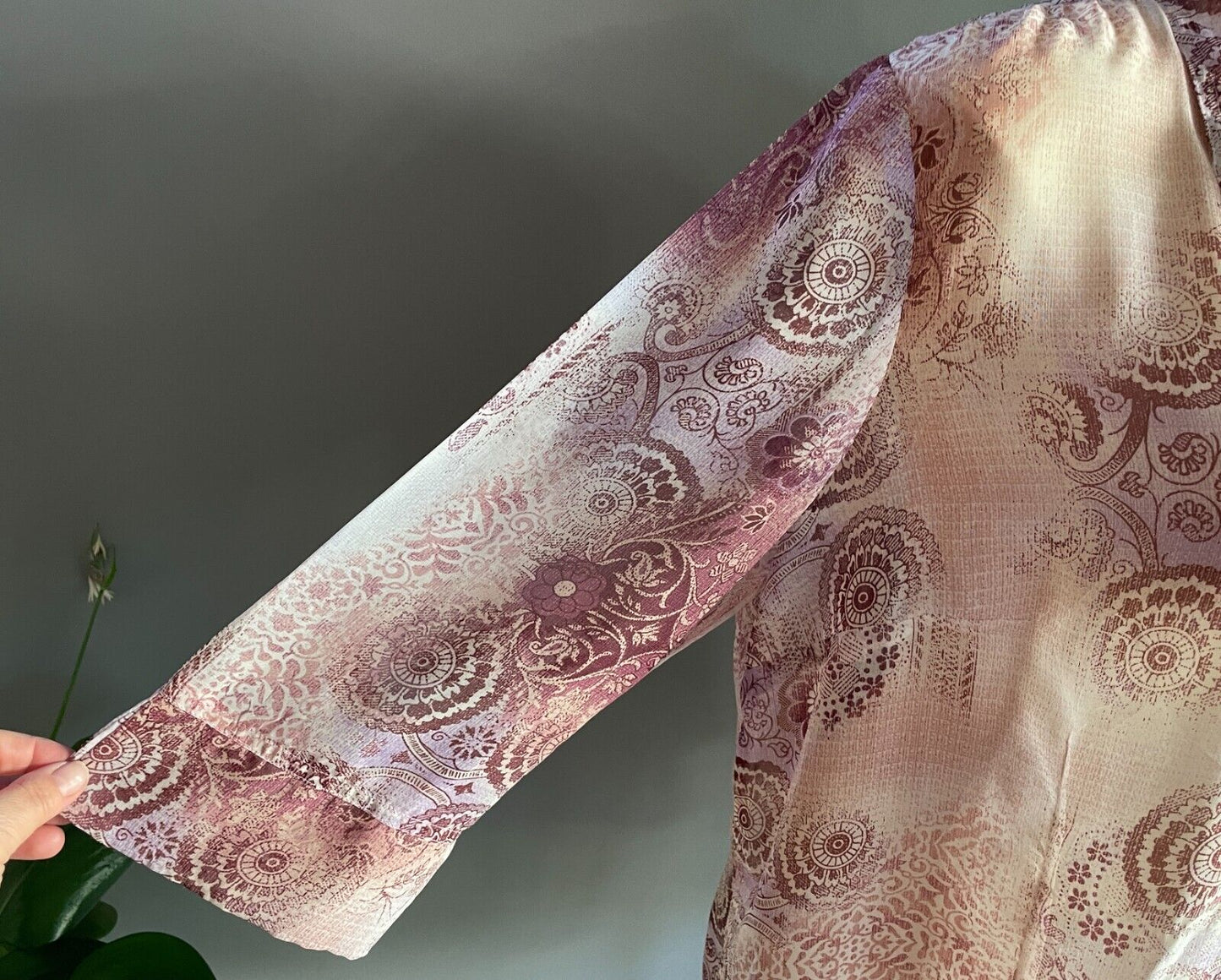 WOMBAT Semi Sheer Blouse Pink Purple Off White Burgundy 3/4 Sleeve Size 3XL NEW