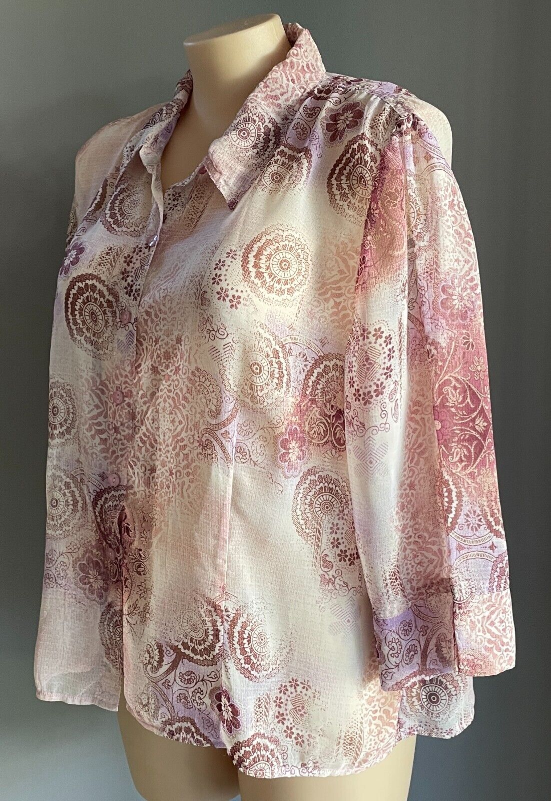 WOMBAT Semi Sheer Blouse Pink Purple Off White Burgundy 3/4 Sleeve Size 3XL NEW