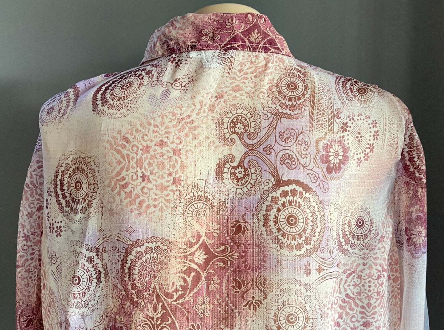 WOMBAT Semi Sheer Blouse Pink Purple Off White Burgundy 3/4 Sleeve Size 3XL NEW