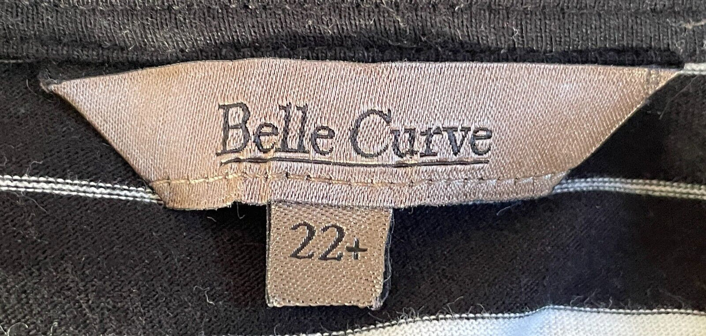 BELLE CURVE T-Shirt Black & White Stripe Short Cuffed Sleeve Plus Size 22 NEW