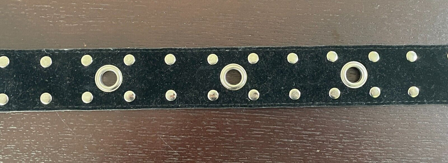 Wide Belt Black Velvet PVC Backed 4cm Size L Studded Ring Trim Waist 88 - 100cm
