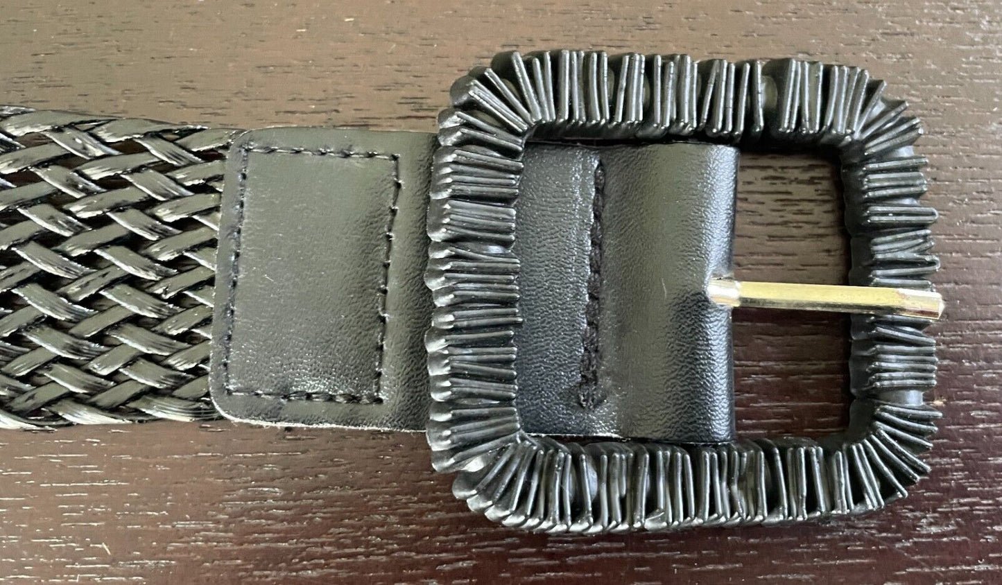 Black Pleather Open Weave Belt 4cm Wide Total Length Of Belt 103cm