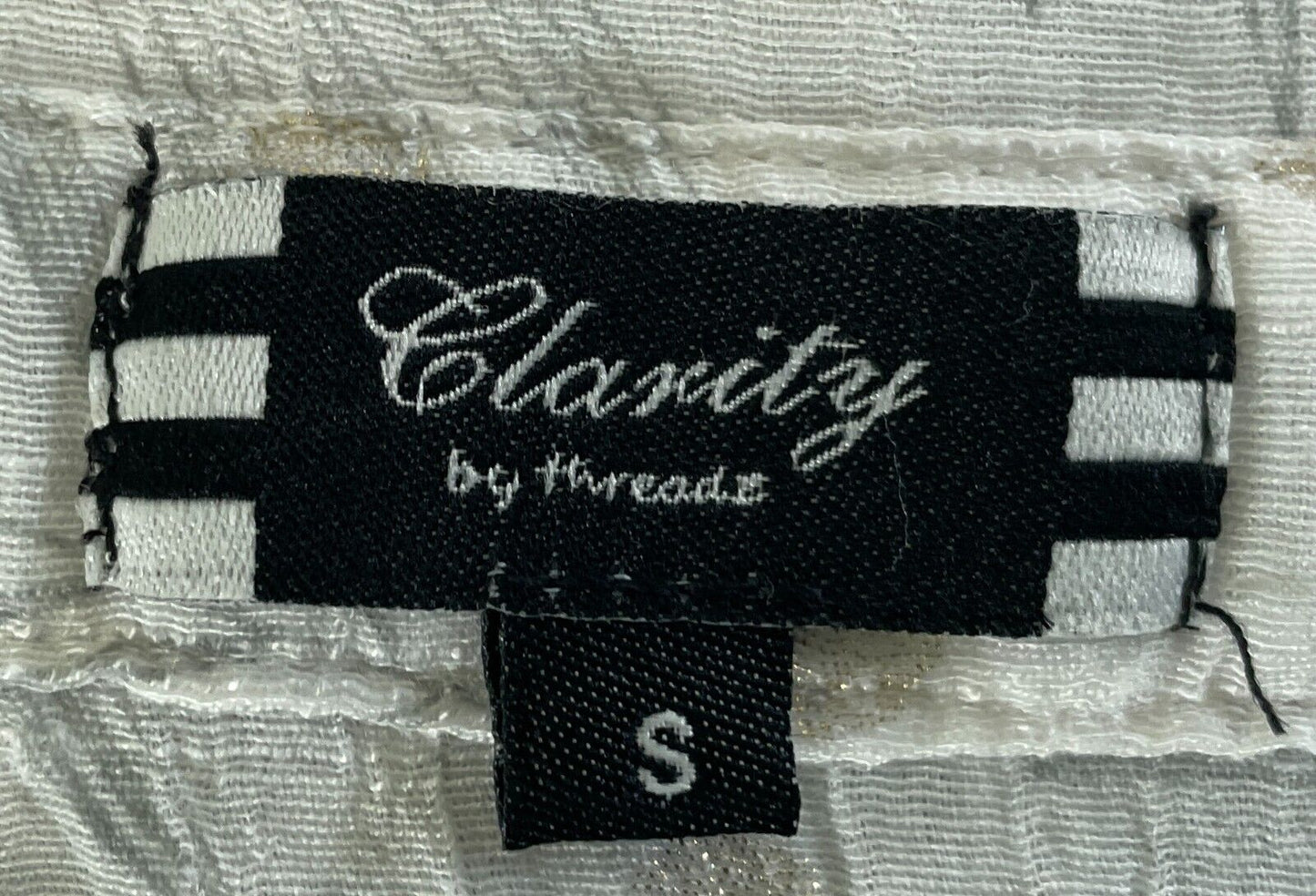 CLARITY by THREADZ Top White Grey Palm Print Wrinkle Adjust Sleeve Shirt S 10