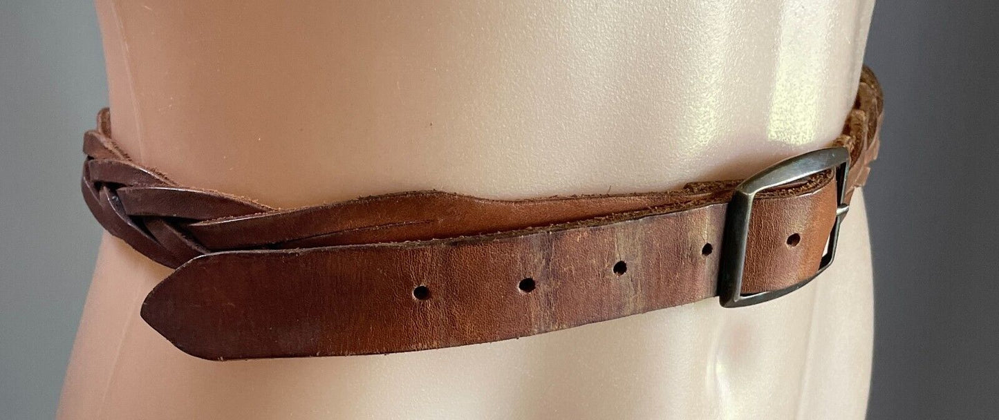 Woven Belt Tan Leather 2.5cm Wide To Fit Waist 84 - 93cm