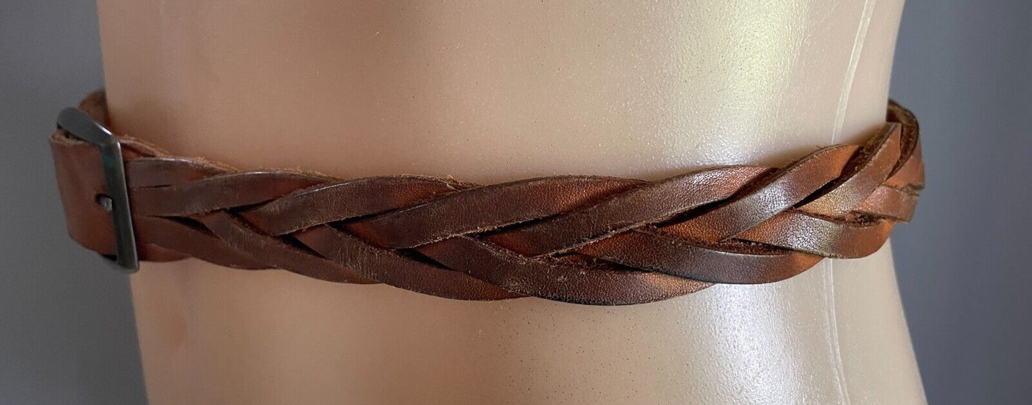 Woven Belt Tan Leather 2.5cm Wide To Fit Waist 84 - 93cm