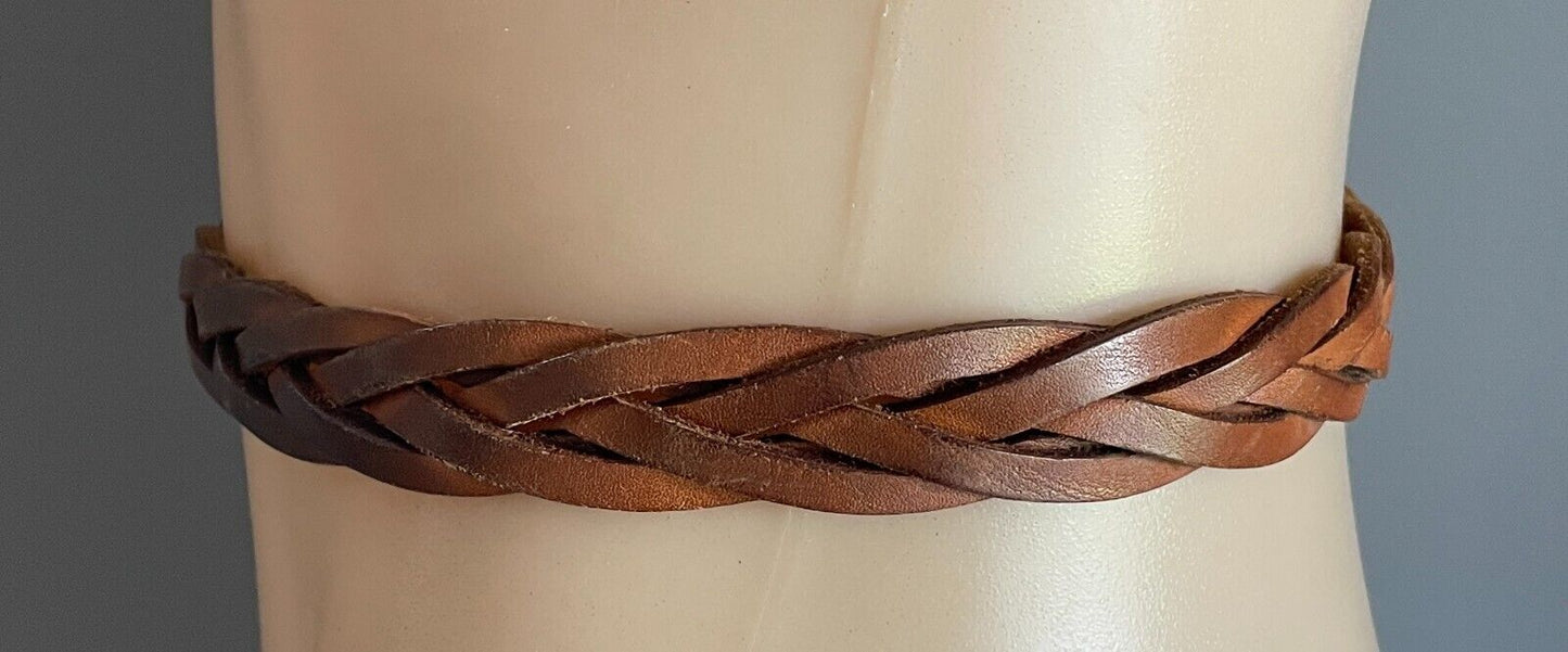 Woven Belt Tan Leather 2.5cm Wide To Fit Waist 84 - 93cm