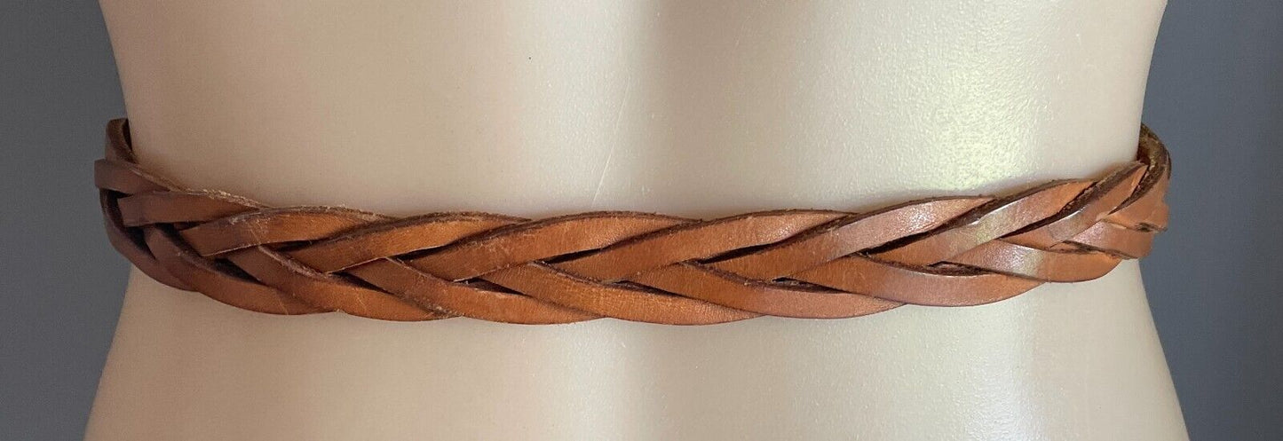 Woven Belt Tan Leather 2.5cm Wide To Fit Waist 84 - 93cm