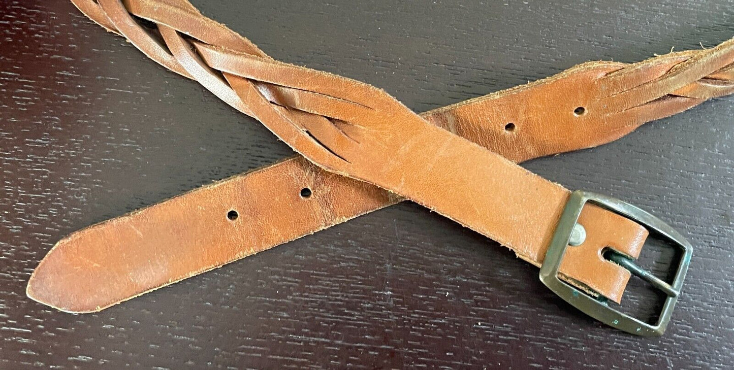 Woven Belt Tan Leather 2.5cm Wide To Fit Waist 84 - 93cm