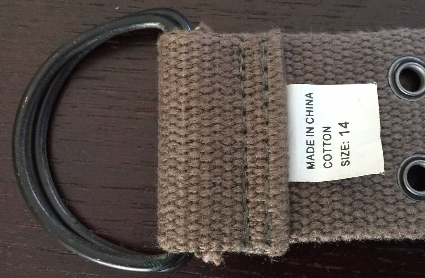 4cm Belt Brown Mocha Thick Canvas Utility Rivet Trim D RING Belt Ladies Size 14