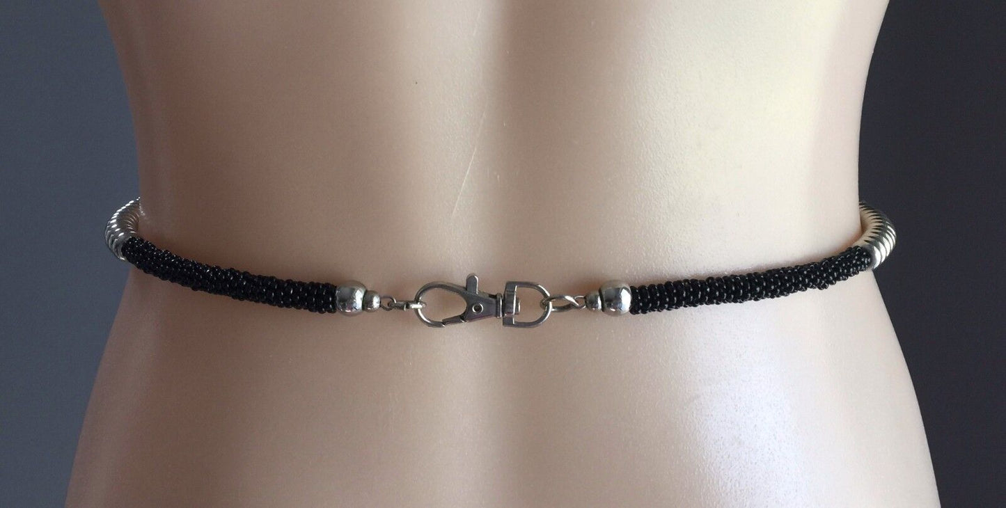 1cm Belt Retro Ladies Hanging Metal Dragon Fly Black & Silver Bead Size 10 - 14