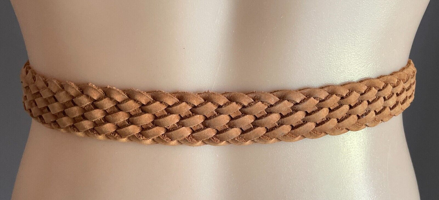 Vintage WEISS Tan Leather Woven Belt 3cm Wide Size 10 Total Length Of Belt 95cm