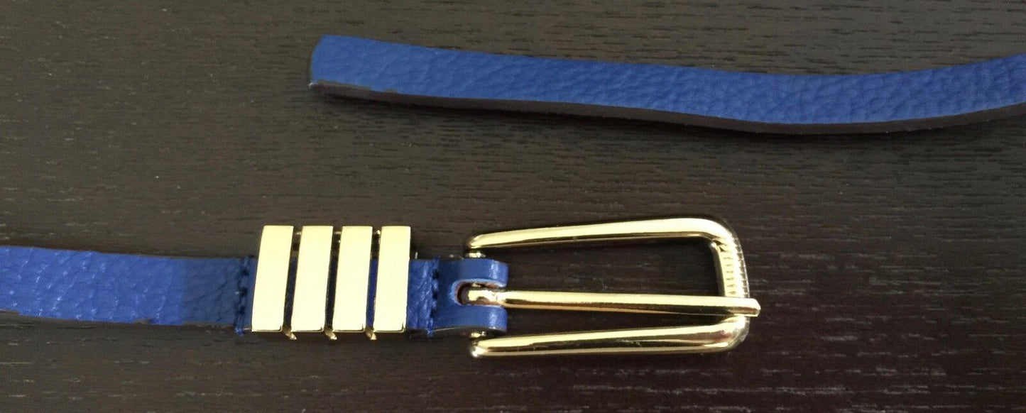 1cm LEATHER BELT Retro Ladies Cobalt Blue Pebble Look Thin Belt Size 14 16