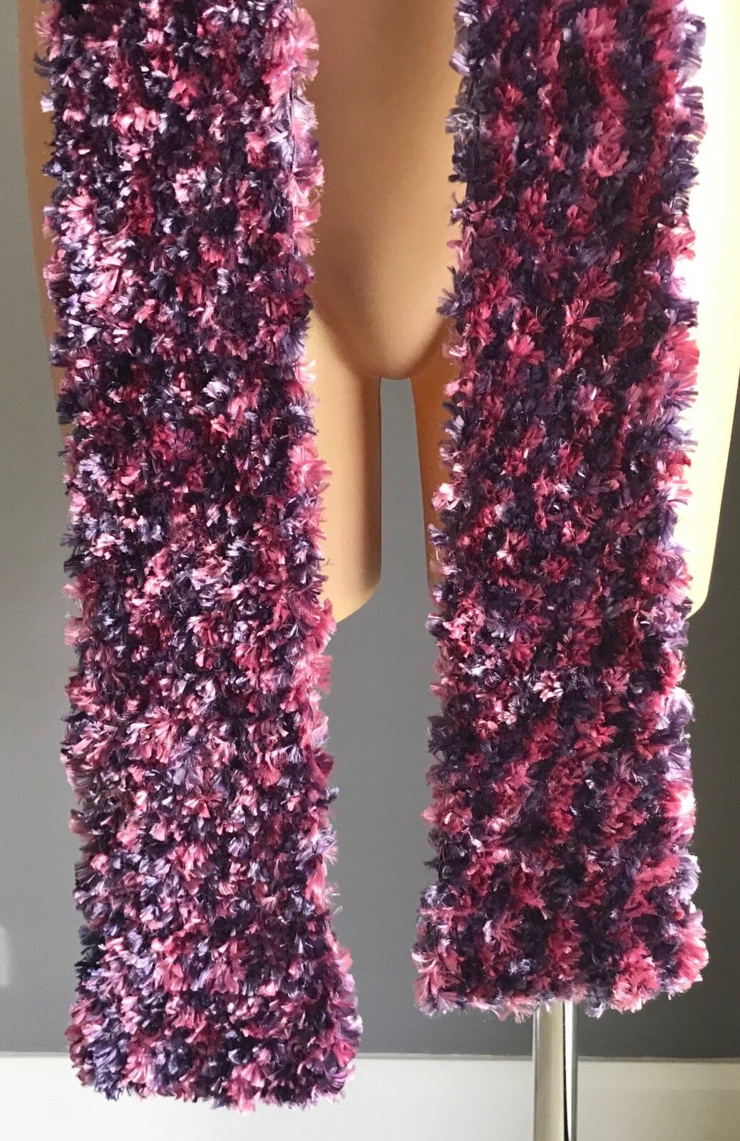 Eyelash KNIT SCARF Handmade Long Lush Shades of Purple Pink Fluffy Furry 230cm
