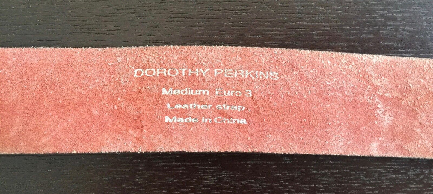 DOROTHY PERKINS Leather Belt 4cm W Dark Brown Large Silver Buckle Size M 12 14