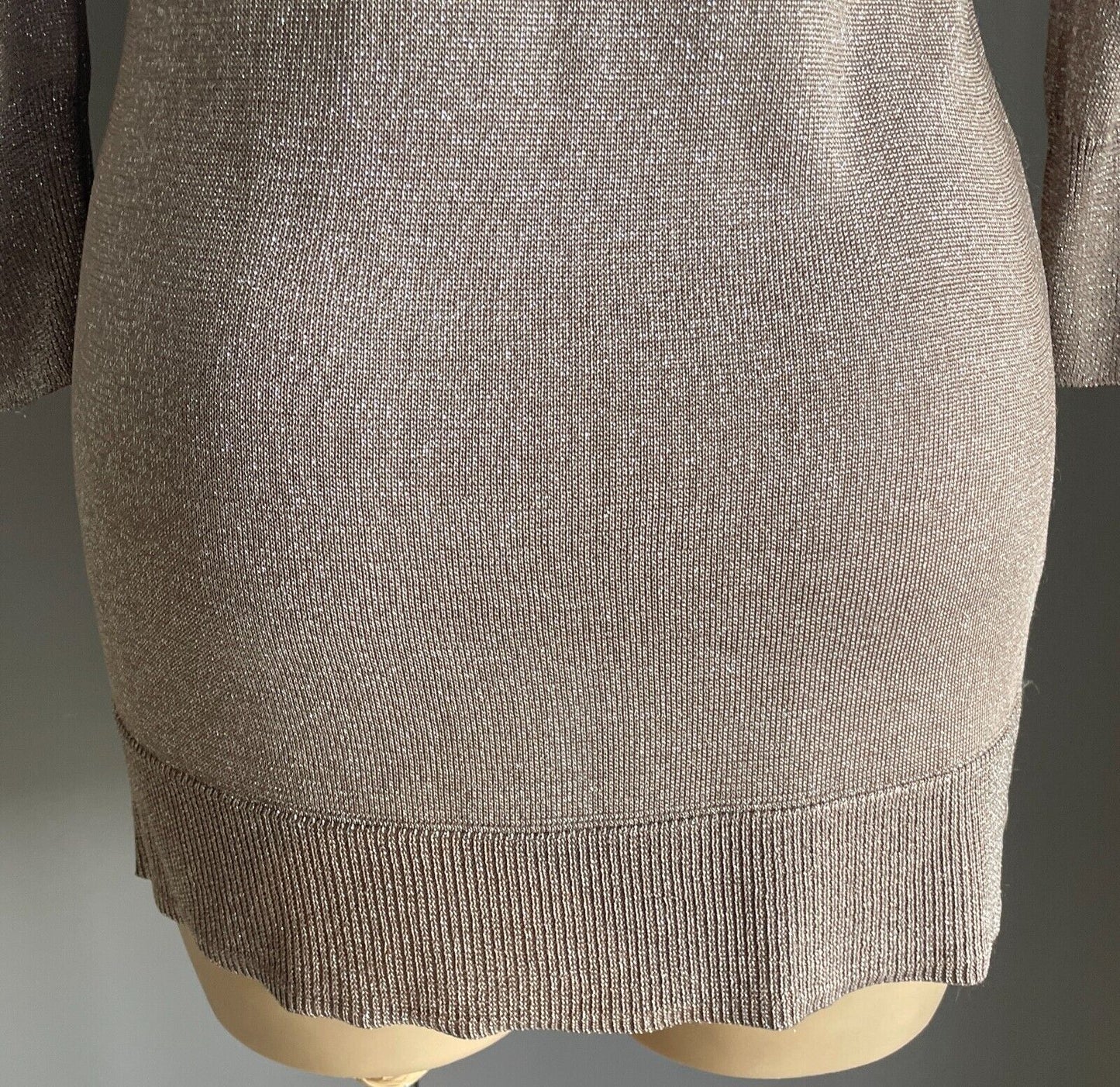 EXCLUSIVELY HARRY Jumper Beige Silver Cowl Neck Knit Sweater Size 2XL 3/4 Sleeve