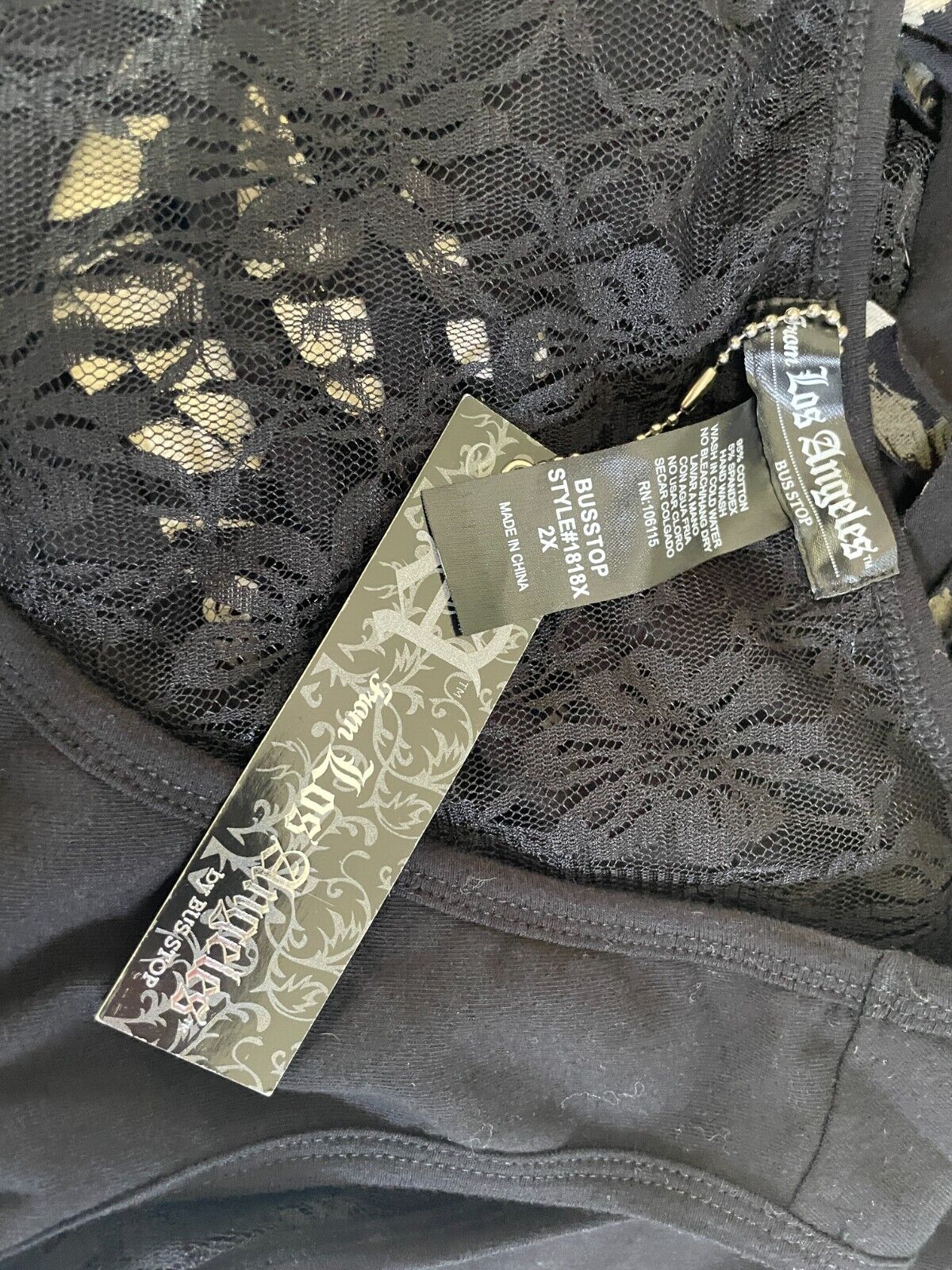 FROM LOS ANGELES by BUS STOP Tank Top Black Slash Back Crystal Trim Size US2X 16