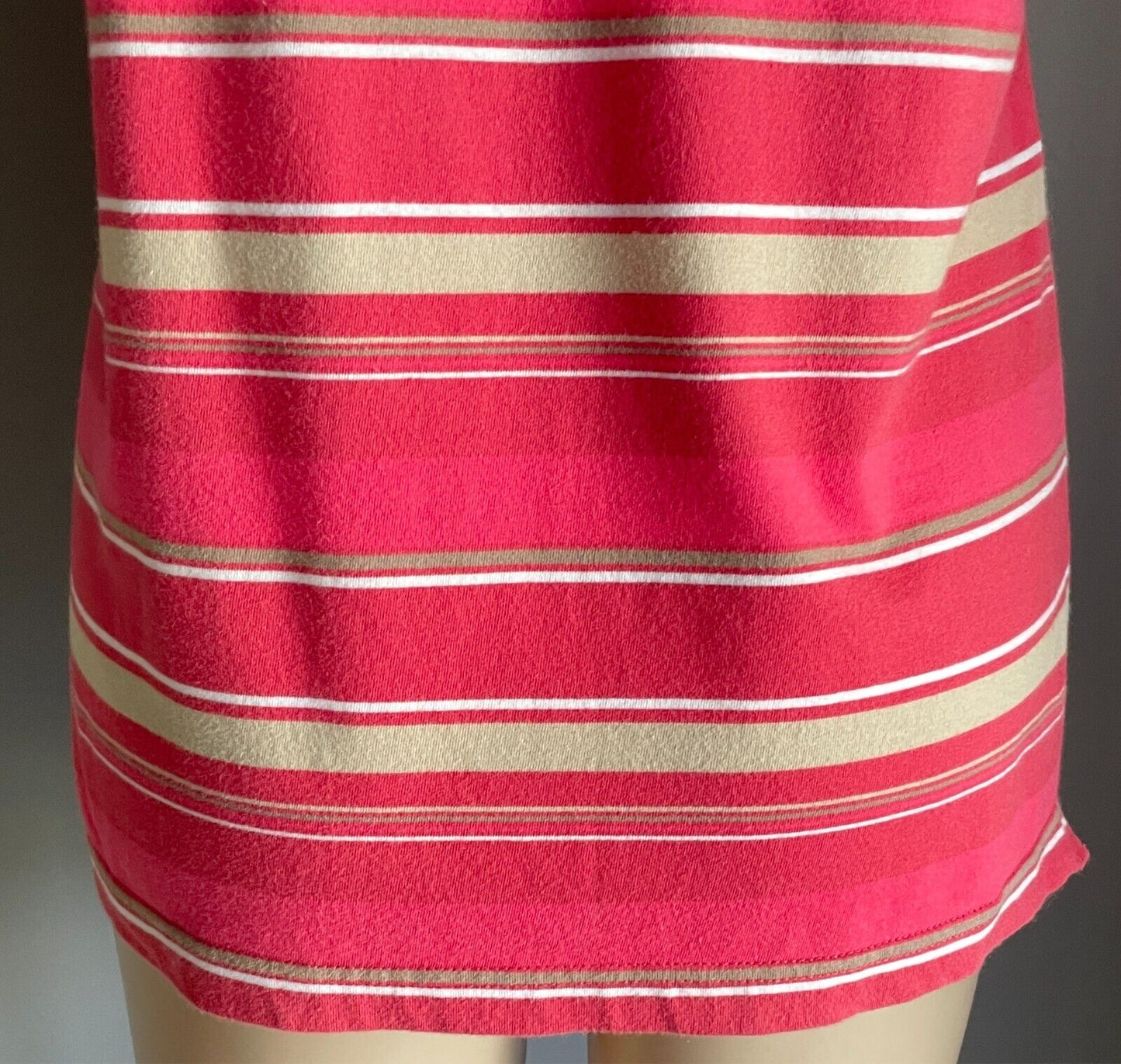 JAG Polo Shirt Pink Khaki White Stripe Short Sleeves Cotton Top Ladies Size L