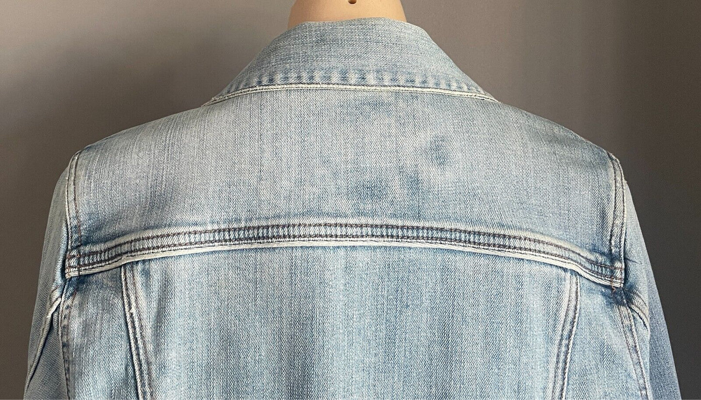 JAG Faded Denim Jacket Size 12 Classic Cut Long Sleeves Distressed Mens