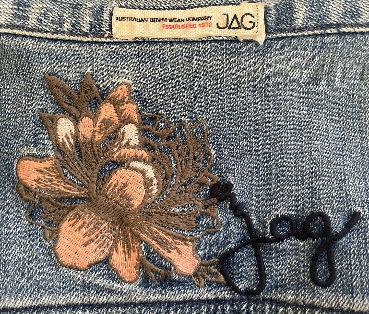 JAG Faded Denim Jacket Size 12 Classic Cut Long Sleeves Distressed Mens