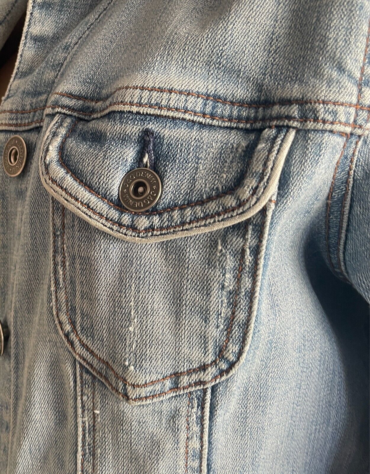 JAG Faded Denim Jacket Size 12 Classic Cut Long Sleeves Distressed Mens