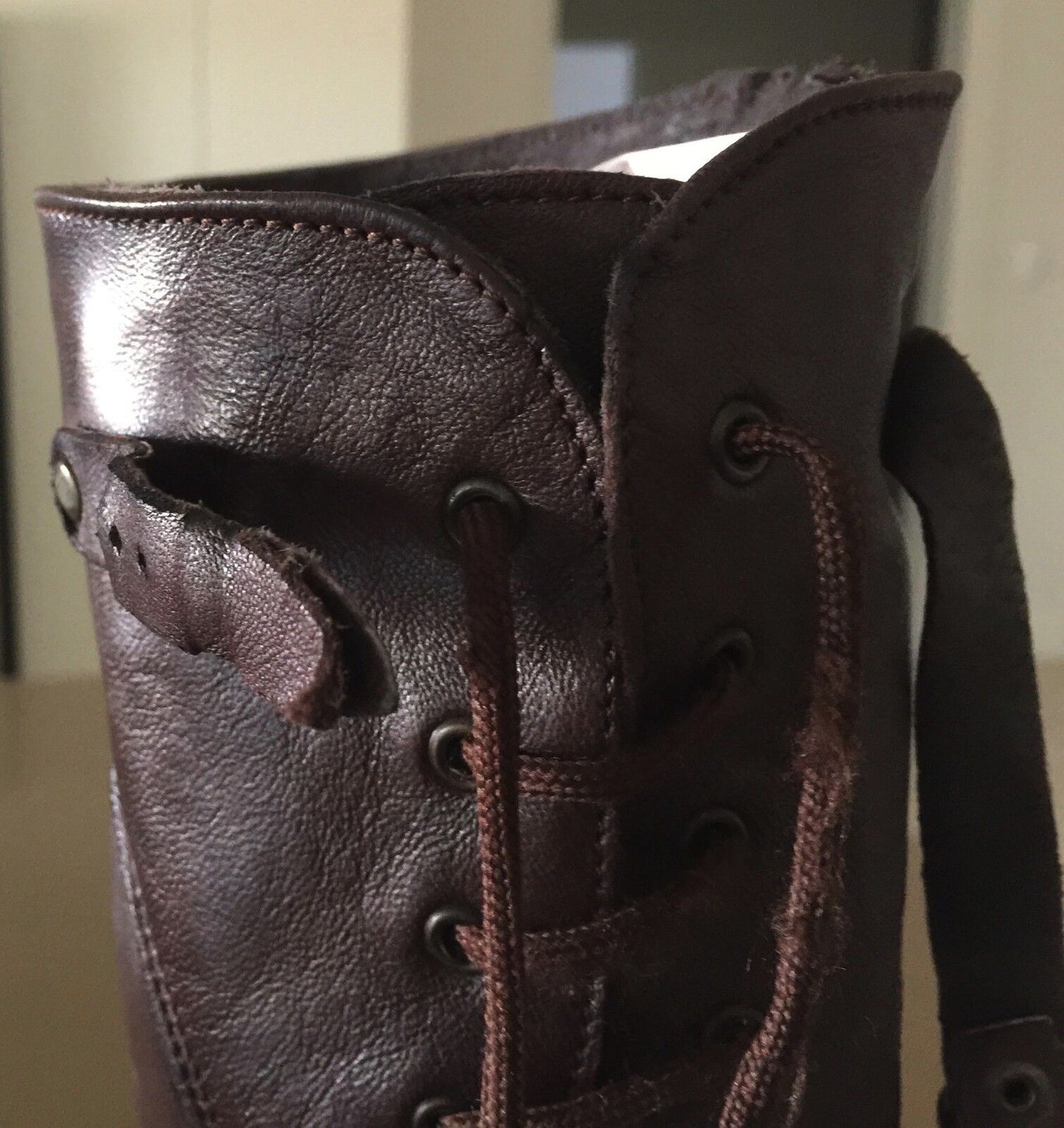 TORRETTI Boots Brown Leather Long Knee High Size 39 w Lace Up Back Ab Fab Ladies