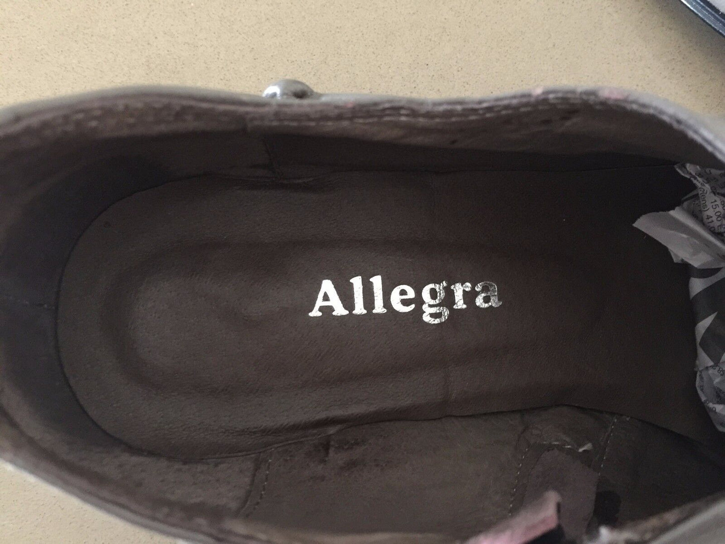 ALLEGRA Shoes Taupe Leather "X" Detail Cuban Heel Ankle Booties Boots Size 40