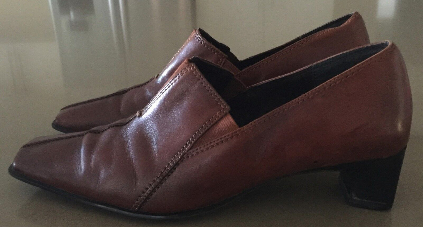 GINO VENTORI Loafer Shoes Rich Tan Leather Ladies Size 37 Italian Luscious