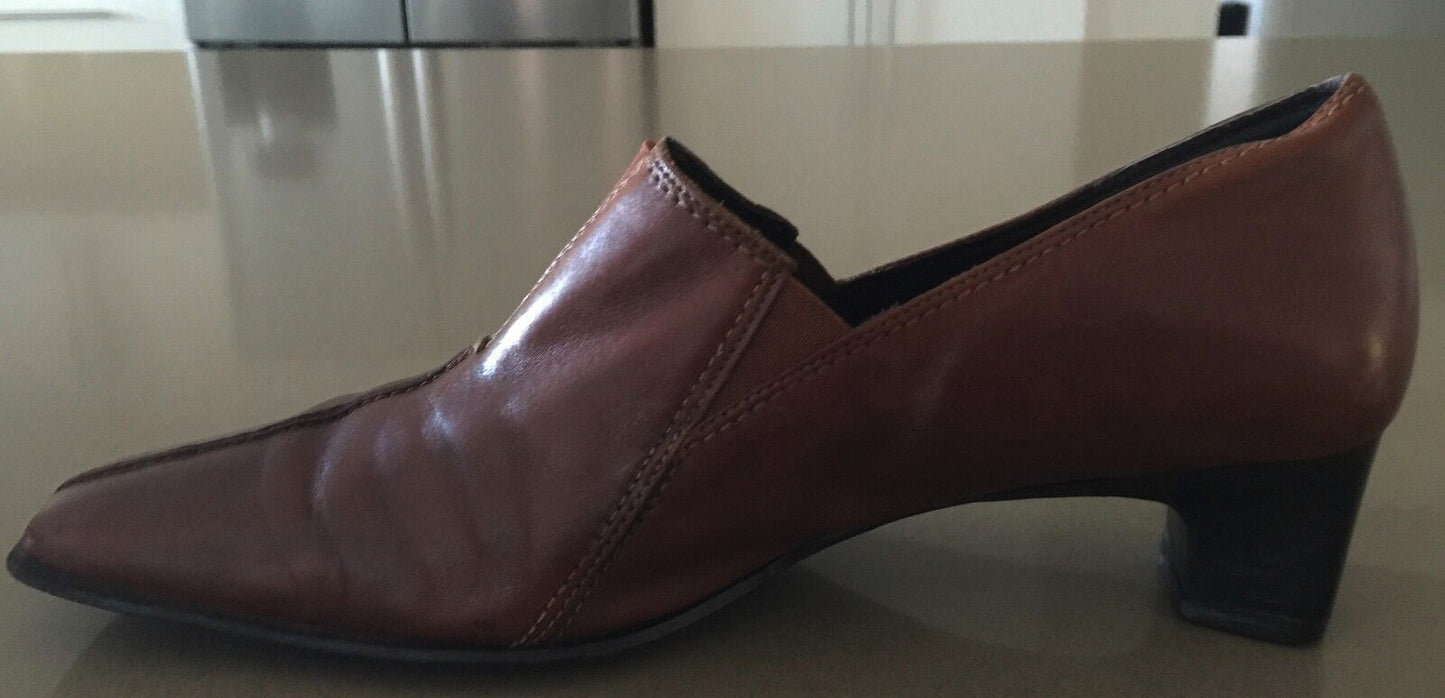 GINO VENTORI Loafer Shoes Rich Tan Leather Ladies Size 37 Italian Luscious