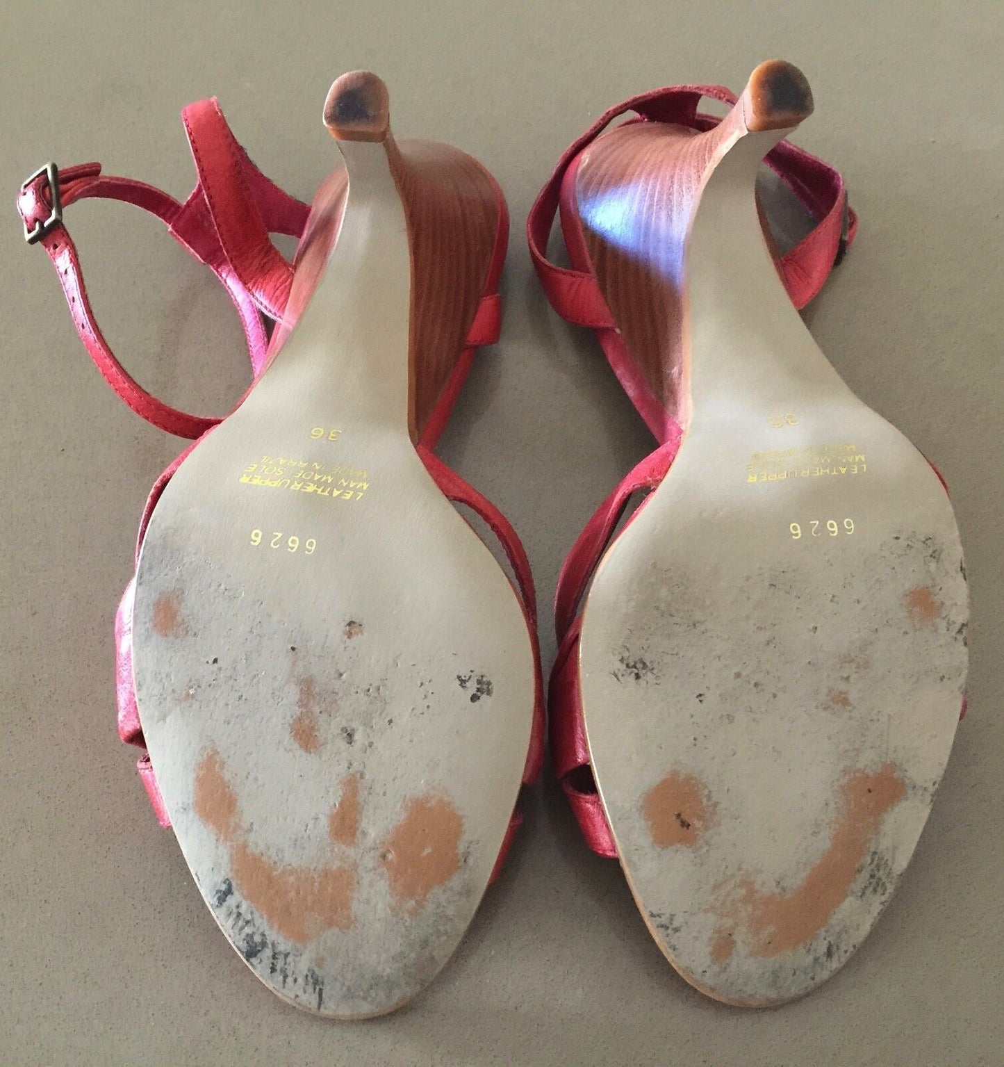 SHUBAR Open Toe Shoes Red Leather Ankle Strap Heels Ladies Size 36