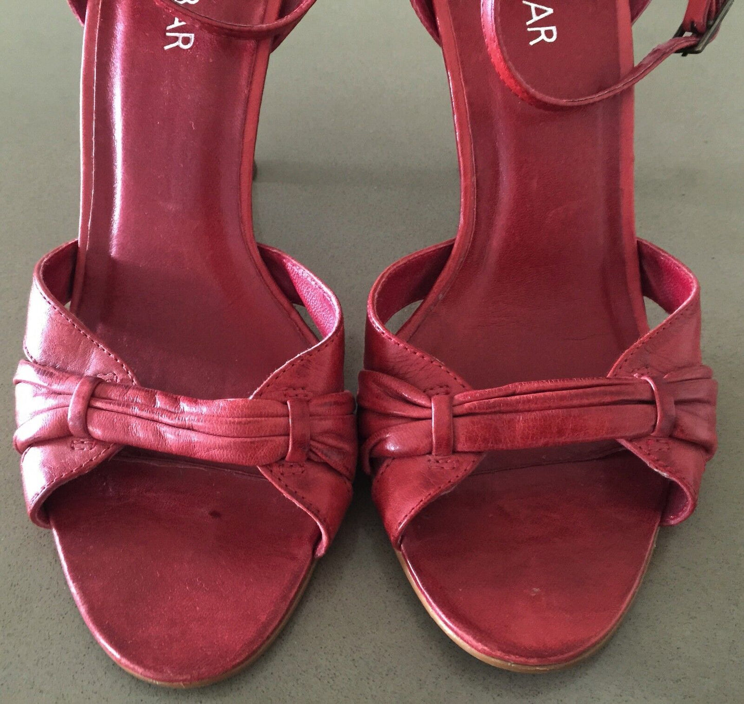SHUBAR Open Toe Shoes Red Leather Ankle Strap Heels Ladies Size 36