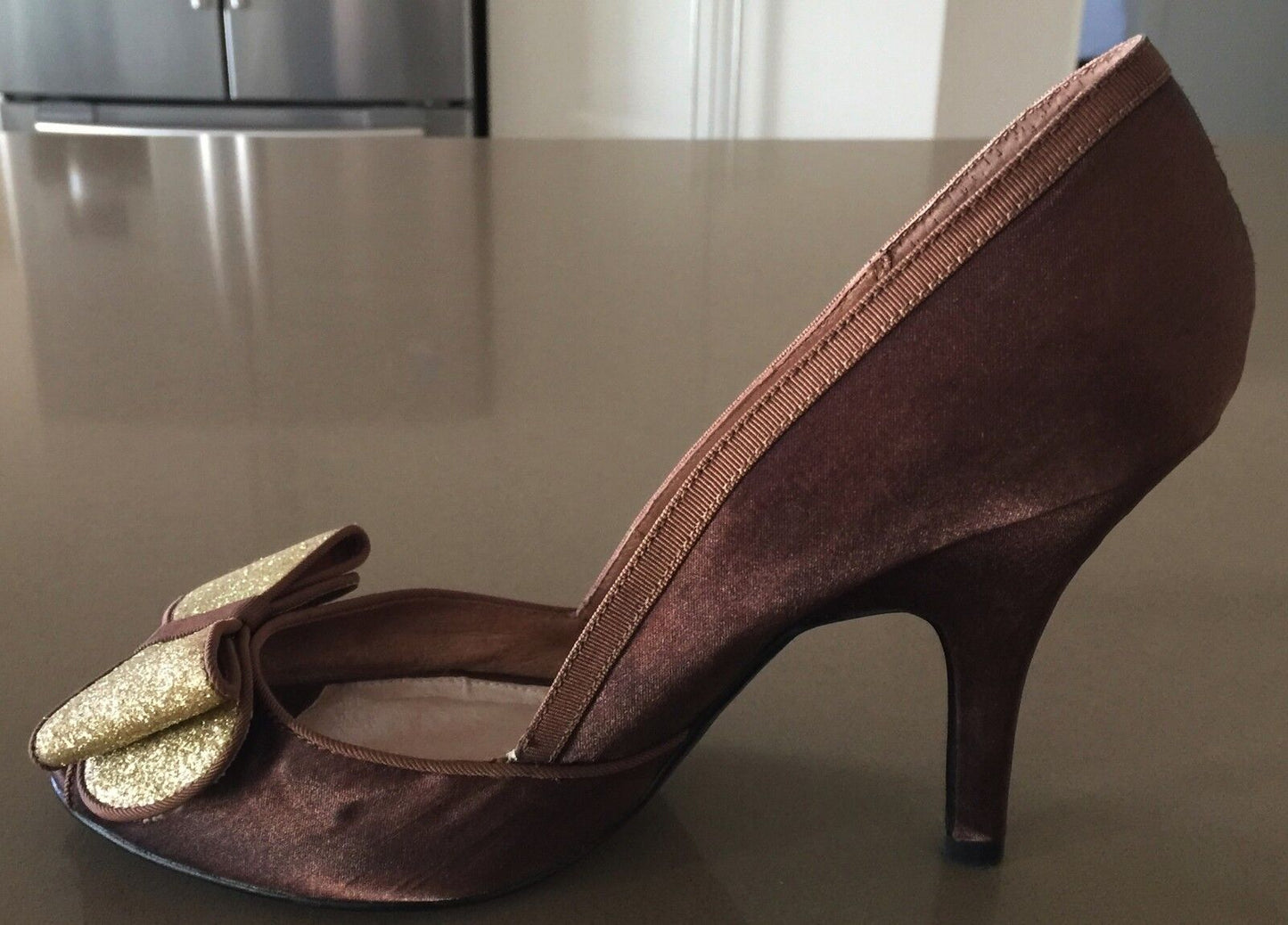 SCOOTER Stiletto Heel Shoes Bronze Brown Fabric Peep Toe 10.5 cm Ladies Size 39