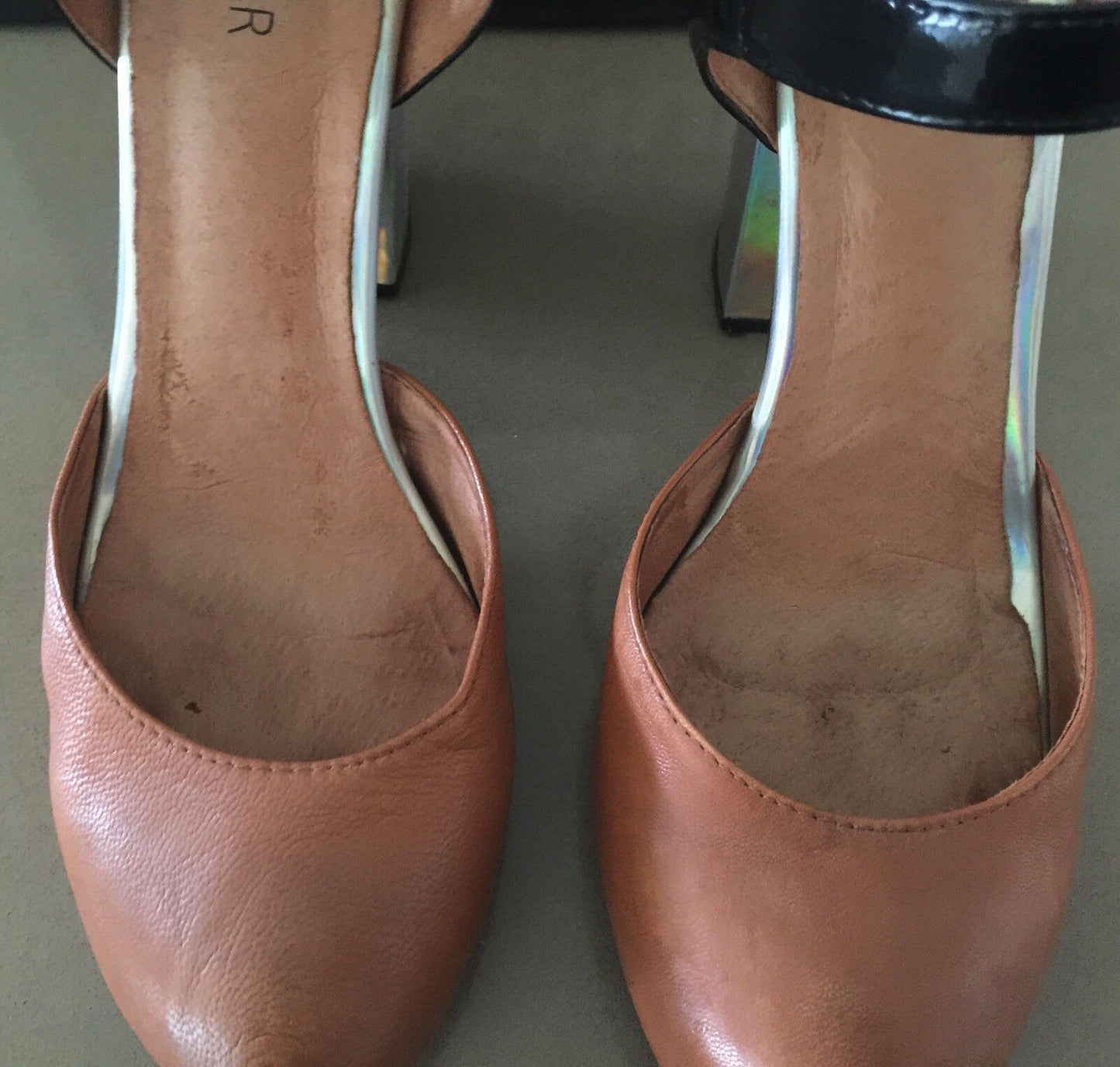 SHUBAR "Morning Kiss" Shoes Tan Black Ankle Strap Ladies Size 41 1940's Look