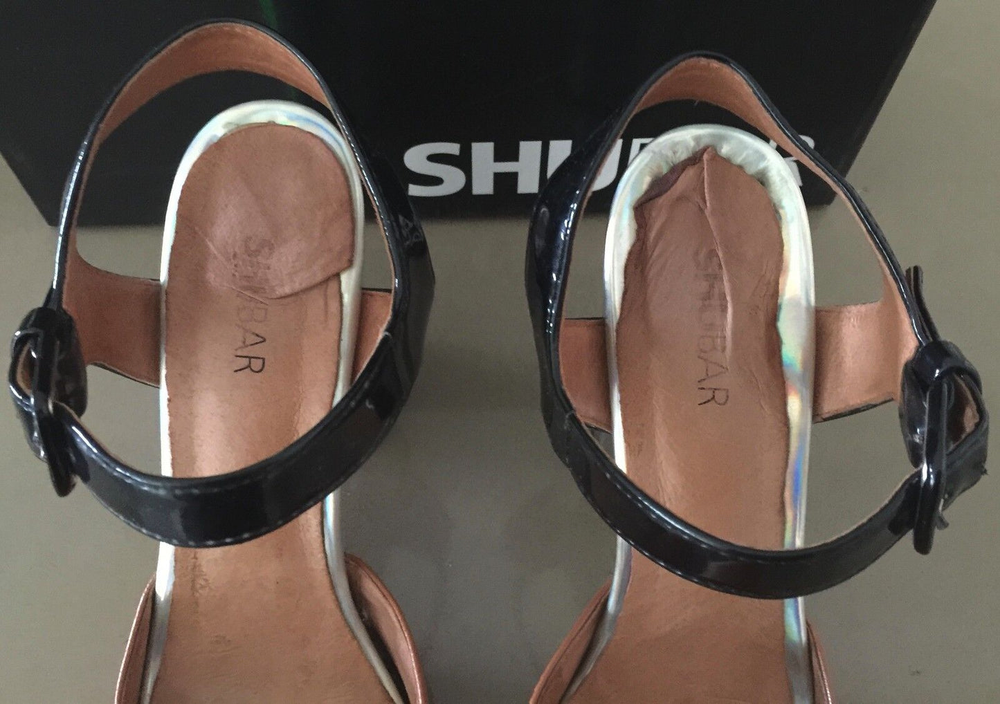 SHUBAR "Morning Kiss" Shoes Tan Black Ankle Strap Ladies Size 41 1940's Look