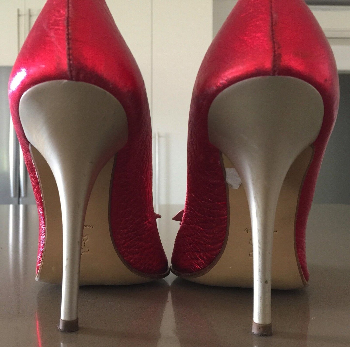 PARADIS Stiletto Heel Shoes Red Grain Leather Peep Toe Ladies Size 37 Vintage