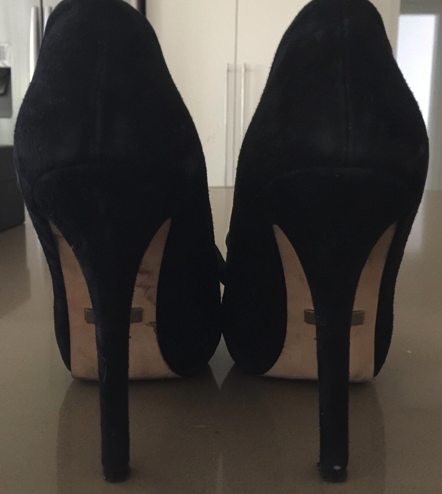 BADGLEY MISCHKA Peep Toe Shoes Black Suede "Sail" Bows Ladies Size 8.5