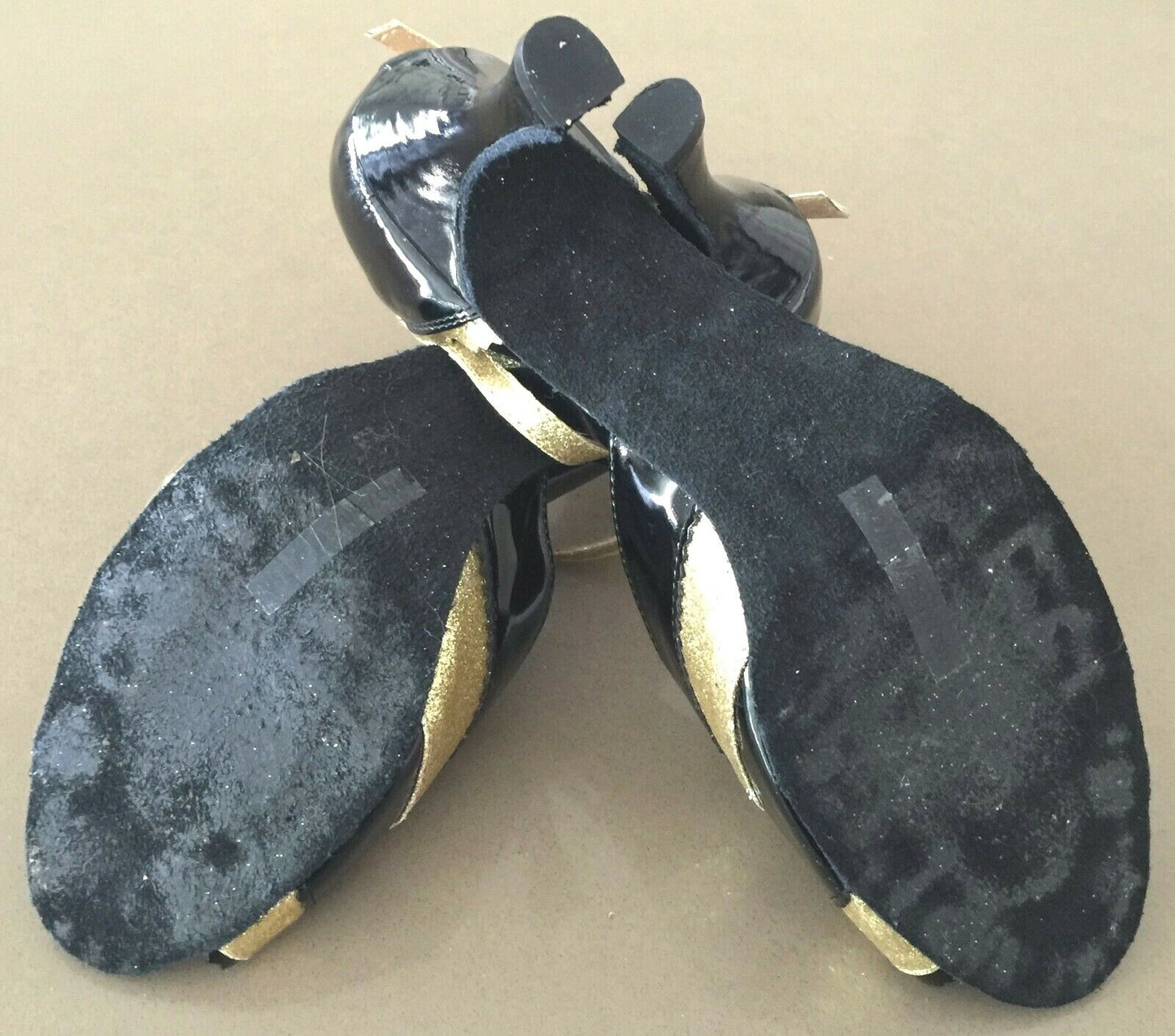 ELISHA Shoes Black Patent Gold Glitter Ballroom Dancing Salsa Ladies US 11 EU 43