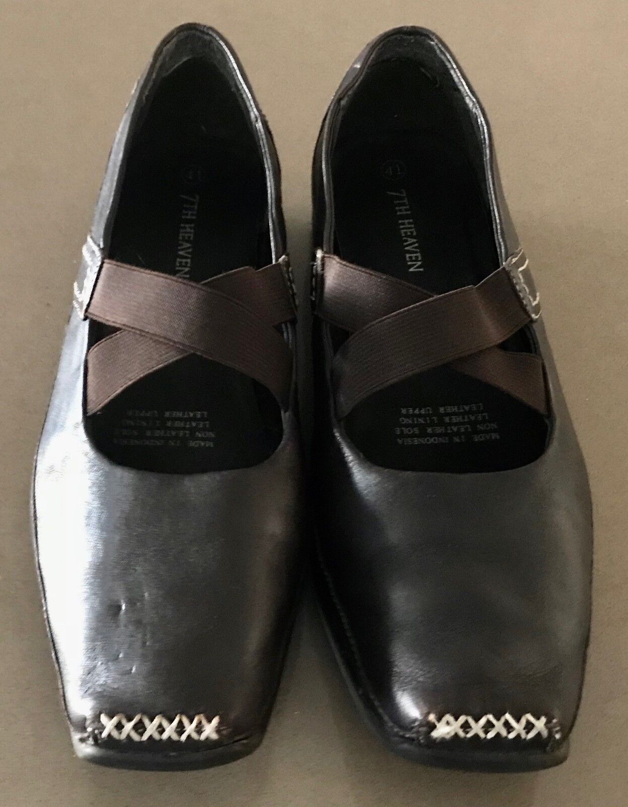 7TH HEAVEN Shoes Brown Leather Loafer Comfortable Slip On Stitch Ladies Size 41